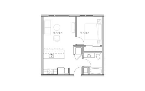 Floor plan for 1 bed, 1 bath, 575 sqft